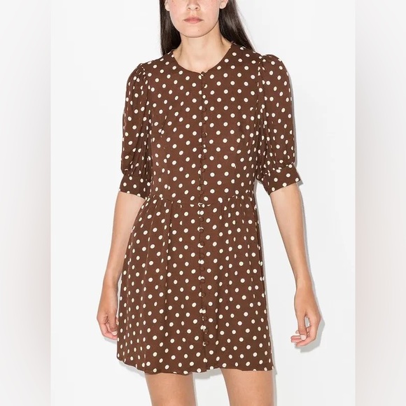 REFORMATION Laylin Polka Dot Brown Milk Chocolate Minidress Size 8 - Picture 4 of 10